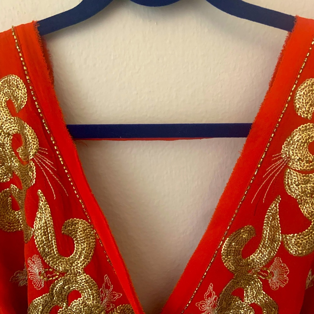 Free People Tangerine Shirt with Gold Detail